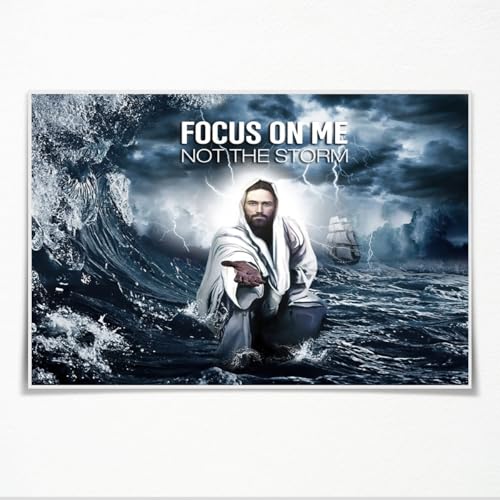 Christian Wall Art Focus On Me Not The Storm Jesus Hand Canvas Print God poster for Church Bedroom Modern Home Decor 16x24inch Unframed style-3 16"L x 24"W Unframed