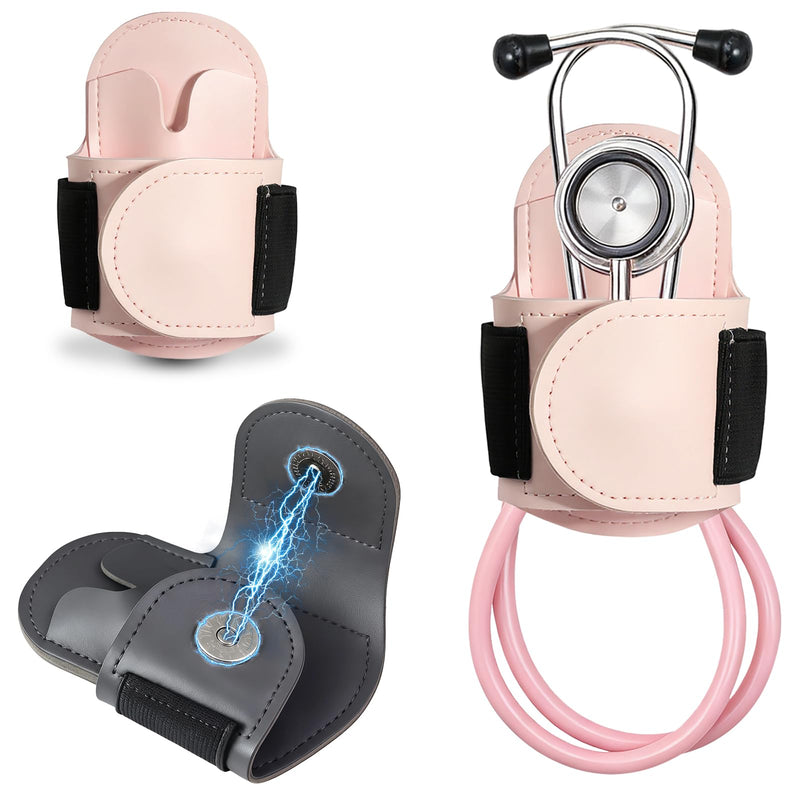 [Australia - AusPower] - 2 Packs Magnetic Stethoscope Holder for Physicians Nurses, Stethoscopes Holder for Scrubs, Stethoscope Holders Hip Clip with Magnetic Snap Closure (Black & Pink) 