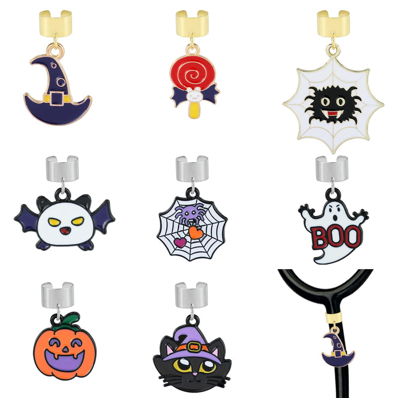 [Australia - AusPower] - 8Pcs Stethoscope Charms Personalized Halloween Themed Stethoscope Accessories Gifts for Nurse Graduates Doctor Surgeons Veterinarians and Medical Assistant Halloween Theme 