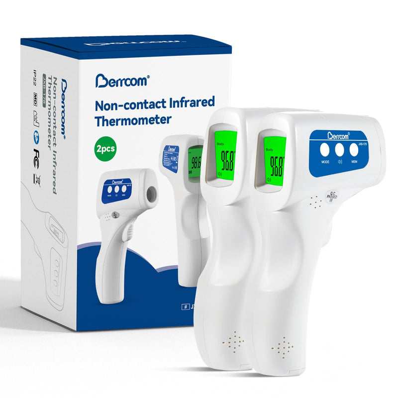 [Australia - AusPower] - Berrcom 3-in-1 Contactless Infrared Forehead Thermometer for Fever Check | for Babies, Kids & Adults | 2-Pack | Batteries Included | JXB-178 (White) Navy blue 