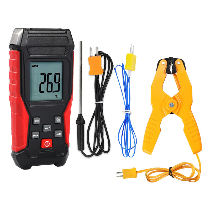 [Australia - AusPower] - Digital Type K Thermocouple Thermometer HVAC Temperature Clamp Meter, -328°F~2501°F Range Single Channel K-Type Temperature Meter Gauge with Thermocouples & Lead Probe Pipe Clamp Measures -40°F~392°F 