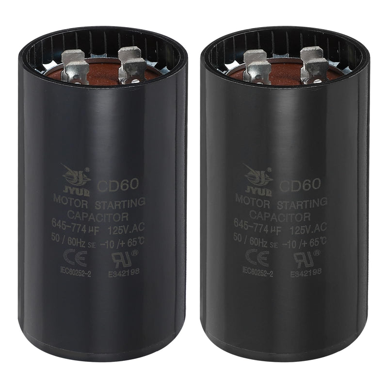 MECCANIXITY CD60 Capacitor 645-774 UF/Mfd, 125 VAC CD60 Run Motor Start Capacitor for Electric Fan Motor Starting Well Pump (Black, Pack of 2) 645-774uf