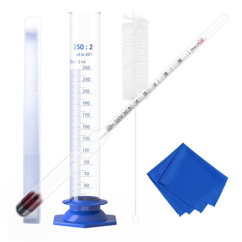 [Australia - AusPower] - Hydrometer Alcohol 0–200 Proof & Tralle with Glass Test Jar Kit, Lab-Grade Glass Dual Scale for Accurate High-Proof Spirit Testing Moonshine Whiskey Spirits Liquor Proofing Distilling 