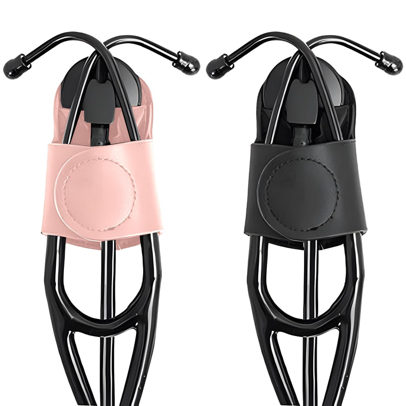[Australia - AusPower] - PU Leather Stethoscope Holder Clip 2-Pack (Black & Pink) - Secure Hands-Free PU Leather Holster for Physicians, Nurses, EMT, Students - Fits 3M Littmann & Most Stethoscopes 
