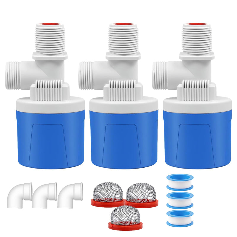 3/4 Inch Float Valve for Water Tank, 3 Pack Top Inlet Automatic Water Level Control Valve, Plastic Shut Off Float Valve for Livestock Waterer, Pond, Pool, Aquarium 3/4''