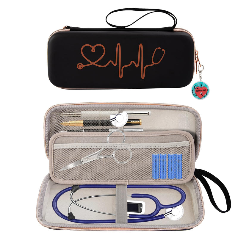 [Australia - AusPower] - Hard Stethoscope Case, Stethescope Case, Stethoscope Bag with 1 Pcs Label, Nursing Kit, Stethascope Case, Nurse Accessories for Work with Extra Mesh Pockets for Small Accessories, Black 