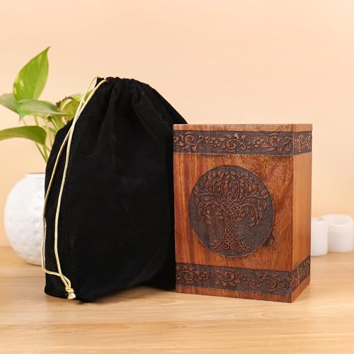 Hashcart Carved Tree Wooden Cremation Urn, Human Ashes 90 Lbs