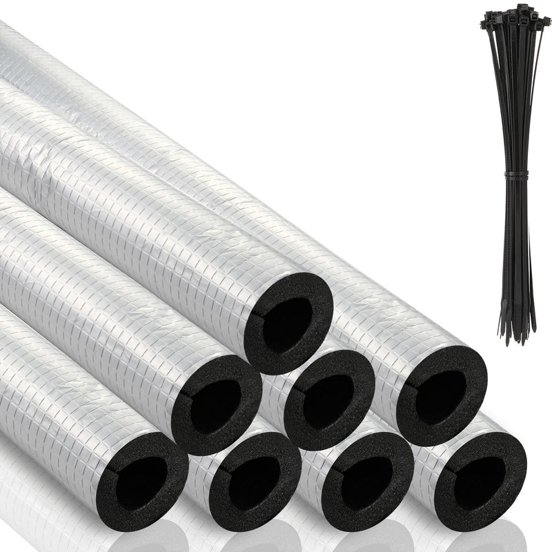 Tondiamo 8 Pcs 3 ft Pipe Insulation Foam Tube Self Adhesive Insulation Foam Wrap with Aluminum Foil Tape Water Tubing Cover for Outdoor Winter Irrigation, Spigot, Sprinkler Protection(3/4 Inch) 3/4 Inch