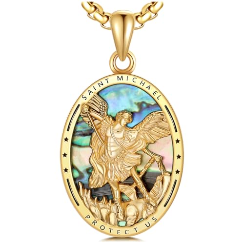 925 Sterling Silver Religious Medal St Michael St Raphael Memento Mori Santa Muerte Pendant Necklace Jewelry Gifts for Men Women St Michael(Gold)