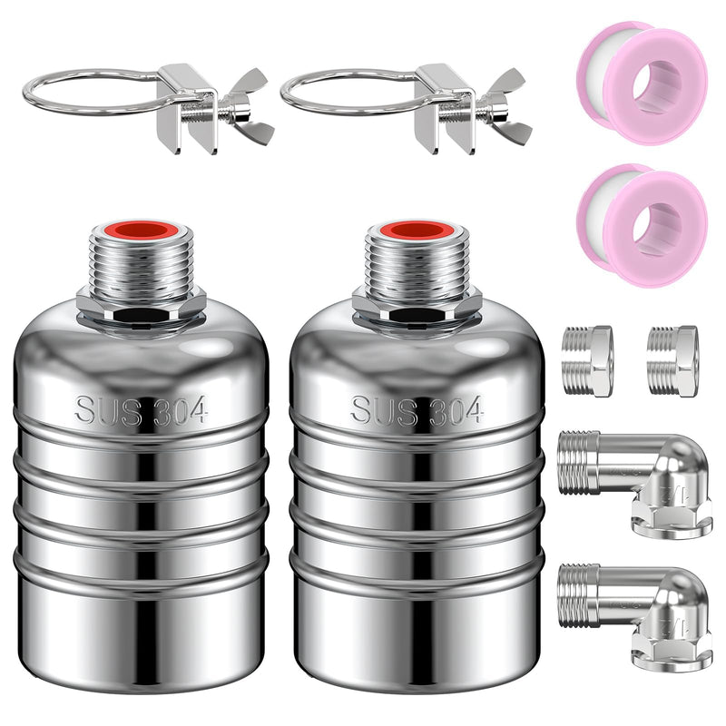 2PCS 304 Stainless Steel Float Valve,Water Tank Float Valve,1/2 to 3/4 Inch Automatic Water Level Control, No Pump Needed for Water Tanks,Livestock Troughs（Top/Side Entry） stripe Silver 2