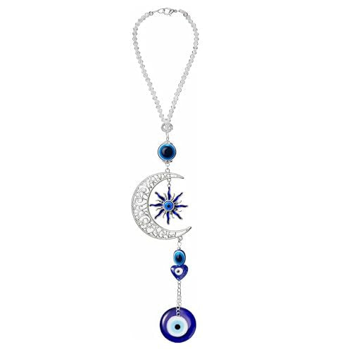 Blue Evil Eye Moon Crystal Hanging Ornament - Protection Amulet for Home, Car & Window Decor - Spiritual Gift