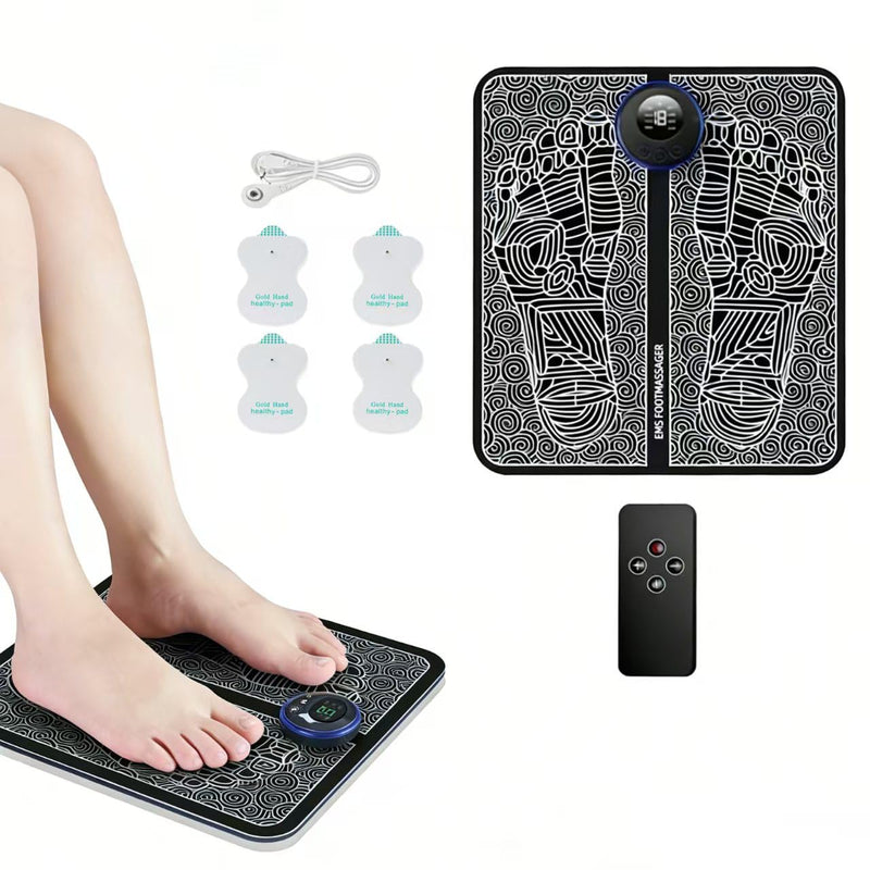 EMS Foot Massager Machine for Neuropathy, TENS Foot Muscle Stimulator for Pain Relief with Remote, Portable Feet Massage Tools Gifts for Women Men, 8 Modes 19 Intensities with 4 Electrodes Pads