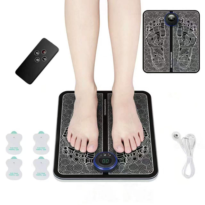 TENS Foot Muscle Stimulator for Pain Relief, Foldable EMS Foot Massager for Neuropathy with 4 Electrodes Pads, Relaxing Massage Tools for Feet Care, LCD Modes Home Office Gadgets Gifts for Men Women