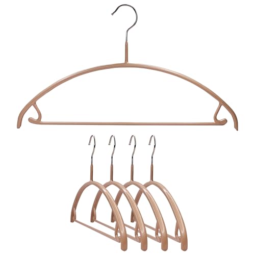 MAWA by Reston Lloyd Clothing Hangers with Pant Bar/Skirt Hook, Steel Hanger with Non-Slip Coating, for Shirts, Pants, Sweaters, Combination Outfits 360-degree Rotatable Hook, Set of 5, Latte