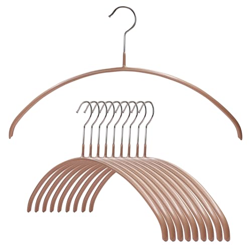 MAWA by Reston Lloyd Metal Clothing Hangers, Steel Hanger with Non-Slip Coating, for Shirts, Blazers, Button-Downs, Sweaters, No Shoulder Lumps, 360-degree Rotatable Hook, Set of 10, Latte