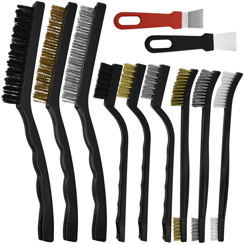 11-Piece Small Wire Brush Set, Brass Steel Brush, Rust Brush, Brass Brush, Copper Brush, Stainless Steel Brush and Nylon Brush for Removing Stubborn Residues and Rust, Welding Slag