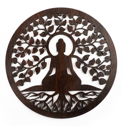 Tarini Gallery Wooden MDF Buddha Under Tree Wall Decor Meditative Spiritual Wall Hanging for Living Room Pooja Room Home Temple Decoration and Gifting (Budha under Tree) Budha under Tree