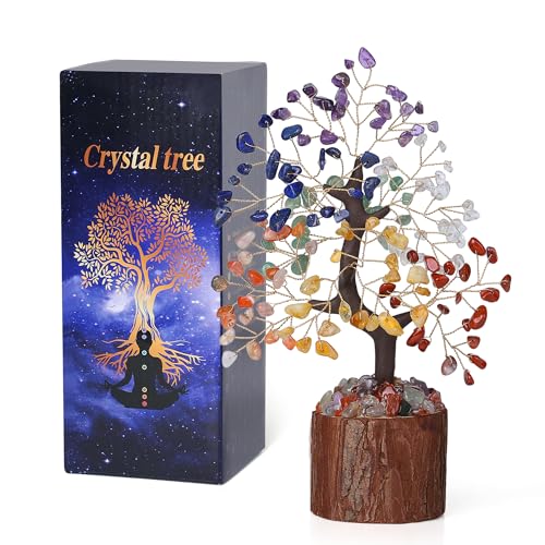 QINJIEJIE 7 Chakra Tree Crystal Tree Tree of Life Decor Birthday Gifts for Women Crystals and Healing Stones Home Office Decor Spiritual Gifts for Women Mom Sister New House Warming Gift Unique