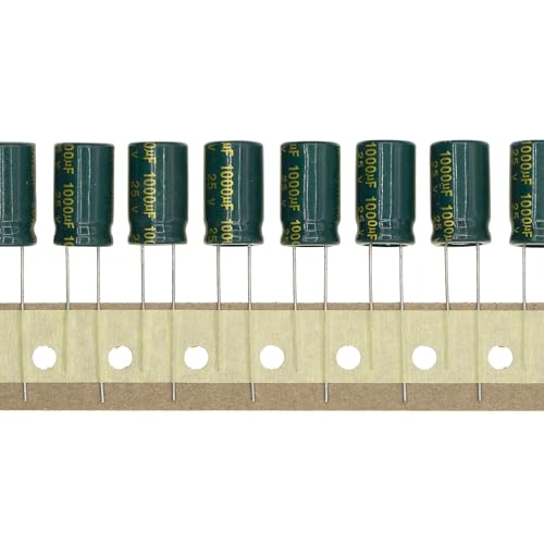 Pack of 50 25V 1000UF 10 x 17mm High Frequency Low ESR Plug-In Aluminum Electrolytic Capacitor with Green Shrink Sleeve 25 Volt 1000UF 25V1000UF