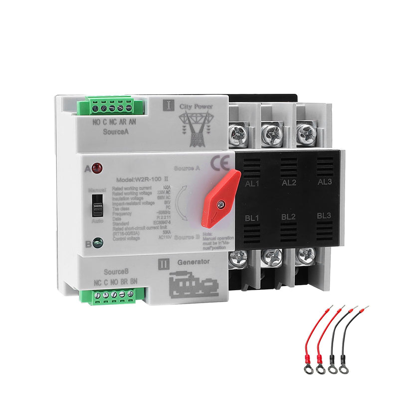 [Australia - AusPower] - 100Amp AC110V Automatic/Manual Transfer Switch 3P 50/60Hz, 3POLE 100A Mini ATS Solar Auto Dual Power Switch W2R for Home Generator, Din Rail Mount Cn Automatic Changeover Fast Transfe for,Rv,Lv Power ATS 3P 100A AC110V 
