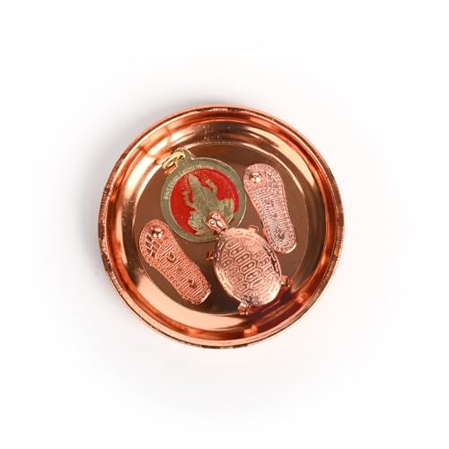 Charan Plate set with Tortoise Lakshmi Pendant and Lakshmai Charan for Pooja Ghar Home Temple Mandir Traditional Religious Auspicious Puja Items Décor Decoration and Gifting (Lakshmi Charan Combo) Lakshmi Charan Combo