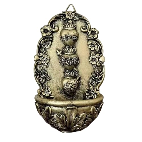 KOMI Holy Water Font for Home, Wall Hanging, Catholic Decor, Bronze-tone Resin, Sacred Heart of Jesus Sacred Heart-2
