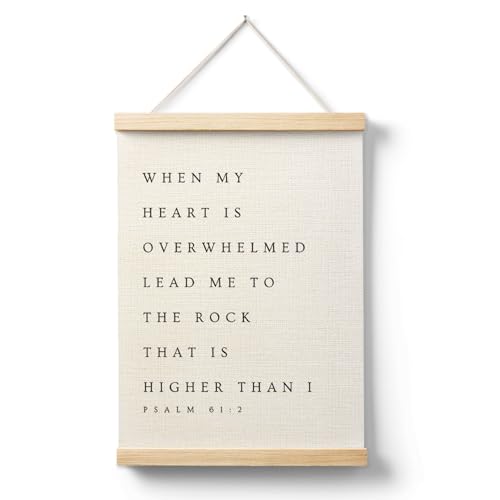 AQYIP When My Heart is Overwhelmed Christian Wall Art Decor, Christian Room Home Decor, Psalm 61:2 Bible Verses Poster Canvas Prints for Home Bedroom Living Room Wall Decoration, 12x16 Inch