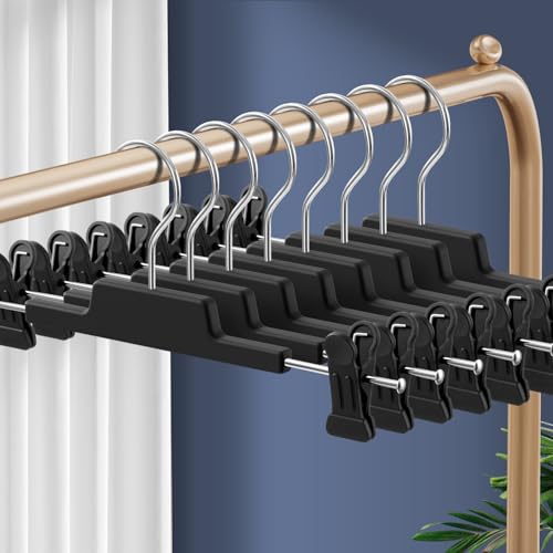 HUADYMEET 10 Pack Heavy Duty Pants Skirt Hangers with Clips,Black,12 Inch Black