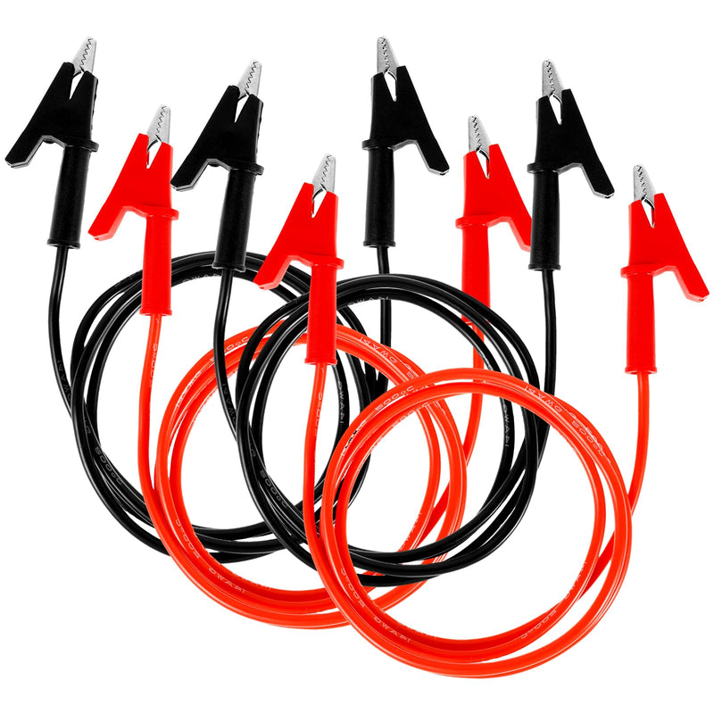 [Australia - AusPower] - 4PCS Dual Ended Crocodile Alligator Clips Jumper Wires, 1500V 15A 3.3ft/1m 14 Gauge Test Lead with Protective Insulator Clamps Silicone Test Flexible Cable Set Copper Clamps for Electrical Testing 4CPS 3.3FT 