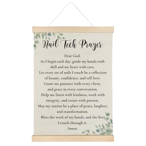 ATBWGT Nail Tech Prayer Christian Wall Art Decor, Beauty Room Decor, Inspirational Bible Verses Scripture Poster Hanger Frame for Nail Room Studio Office, 12x16 Inch Prayer - Nail Tech