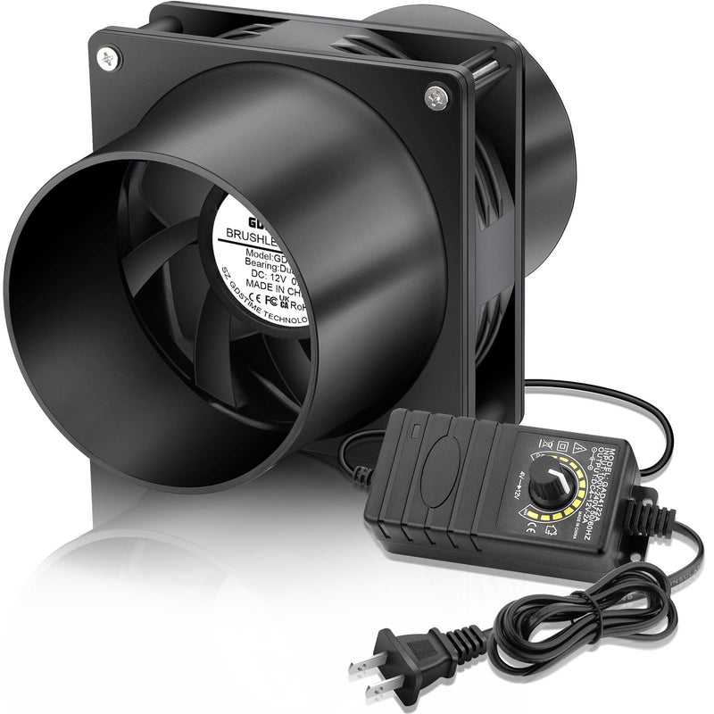 GDSTIME 120mm x 38mm 12V DC Axial Cooling Fan with Speed Controller, 110V 120V AC Powered, 4 Inch Small Duct Exhaust Fan with 2 Flanges for Soldering, 3D Printer Enclosure, Paint Booth Ventilation 1238 Fan + 2 Flanges