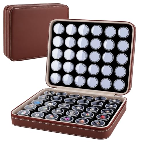 BENECREAT 10x8x2.7inch Leather Jewelry Storage Box Set, 60Pcs Plastic Round Boxes with White & Black Foam Padding Multi-Compartment Organizer for Diamond Storage, Earrings & Craft Supplies