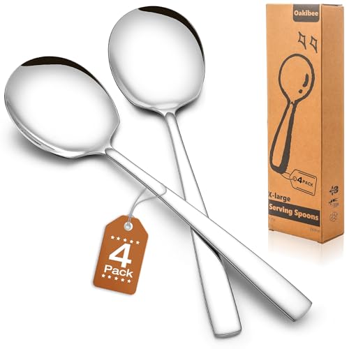 Extra Large Serving Spoons Set of 4-Piece, 11.7-Inch Silver Serving Spoon 18/8 Stainless Steel Serving Utensils for Buffet, Parties, Catering, Banquet - Dishwasher Safe (4-Pack, Silver) 4-Pack, 11.7"