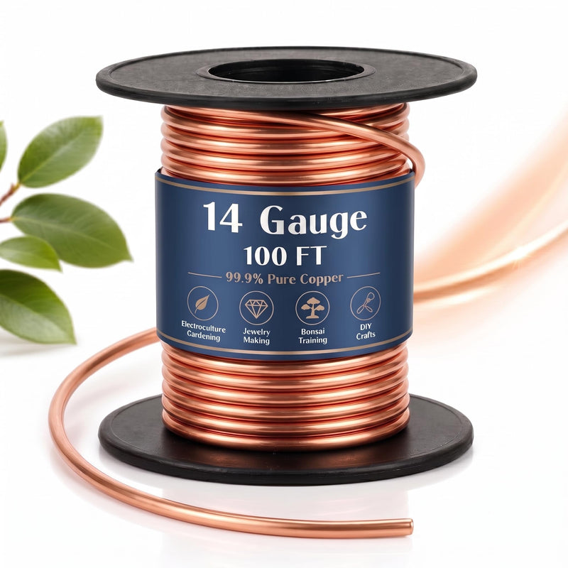 Therwen 100ft 14 Gauge Copper Wire for Gardening, Electroculture, Bonsai, Jewelry Making Beading DIY Craft Pure Bare Copper Wire Spool 14 Gauge, 100ft