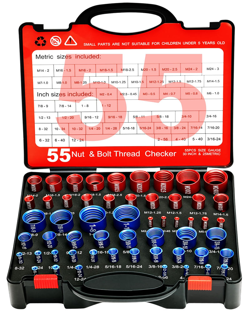 [Australia - AusPower] - 55 Pcs Nut and Bolt Thread Checker (25 Metric & 30 Standard), Bolts and Nut Identifier Thread Gauge, Detachable Bolt Size Finder Especially for Tight Spaces 
