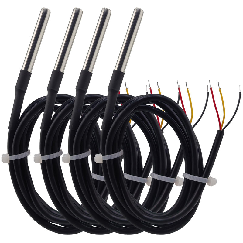 [Australia - AusPower] - 4Pcs DS18B20 Temperature Sensor 1 M, Waterproof Digital DS18B20 Sensors, DS18B20 Temperature Probe, Stainless Steel Probe Compatible for Arduino/Raspberry Pi/ESP32, ESP8266, 4Pcs DS18B20 Temperature Sensor 1 M 