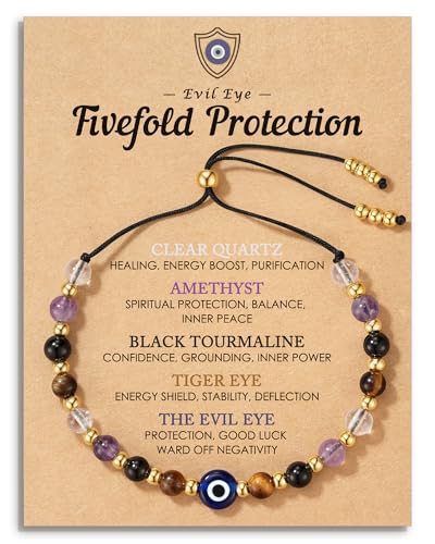 HGDEER Evil Eye Bracelets, Crystal Lucky Protection Gifts for Women Girls Fivefold Protection