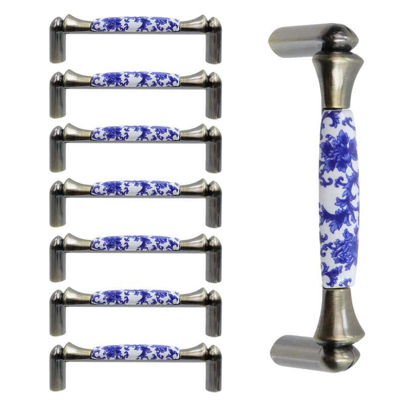 MY MIRONEY 8PCS Ceramic Cabinet Pulls 3.78" Hole Center Retro Porcelain&Zinc Alloy Handles Screws Included Desk Drawer Hardware Kitchen Cabinet Dresser Pull Handle Type 14; 8PCS