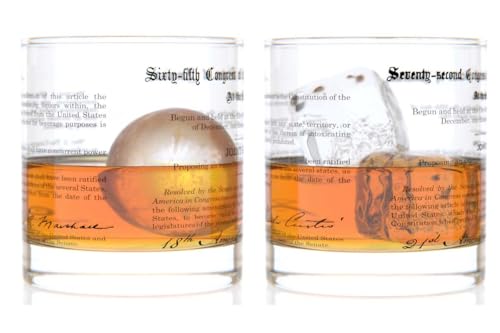 Well Told Prohibition Rocks Glasses Set of 2, 18th and 21st Amendment Barware, History-Themed Bourbon Glassware Gift Set for Whiskey Lovers, Old Fashioned Glasses