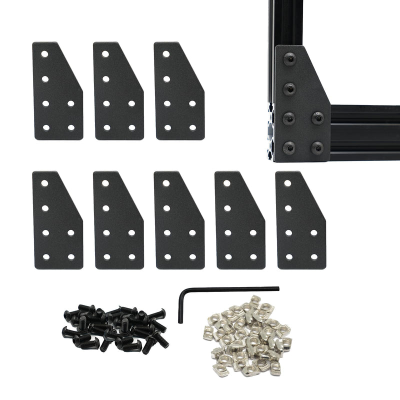 Iverntech 8 Sets Joint Plate Connector Corner Bracket Hardware L Shape 6 Hole for 2040 Aluminum Extrusion T V 6mm Slot with T Nuts and Screws Wrench Aluminum Profile Connector Accessories (Black) 2040 8 Pcs 6 Hole L