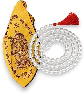 Eternals Crafts Clear Sphatik Mala Original sfatic sparkable Certified Rock Quartz Rosary sfatik Crystal Jaap Mala | luxmi laxmi jaap | sphatic | 7 mm 108+1 Beads