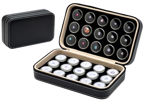 30 PCS Gemstone Display Collection Storage Box with Clear Lid for Gems Diamond and PU Leather Black Bag Holder Container (Black-30pcs) Black-30pcs