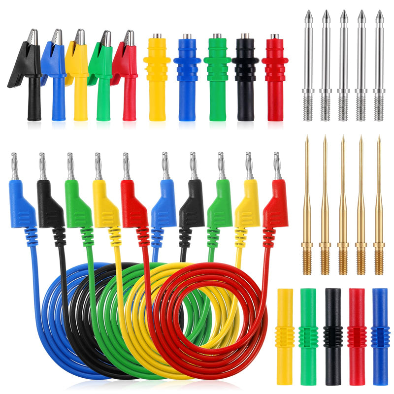 [Australia - AusPower] - 30 PCS Banana Plug Silicone Test Leads Kit, 4mm Stackable Colorful Silicone Banana Plug with Threading Probe, Connection Hose, Alligator Clips, Probe Holder, 100cm Test Probe Leads Wire Cable 