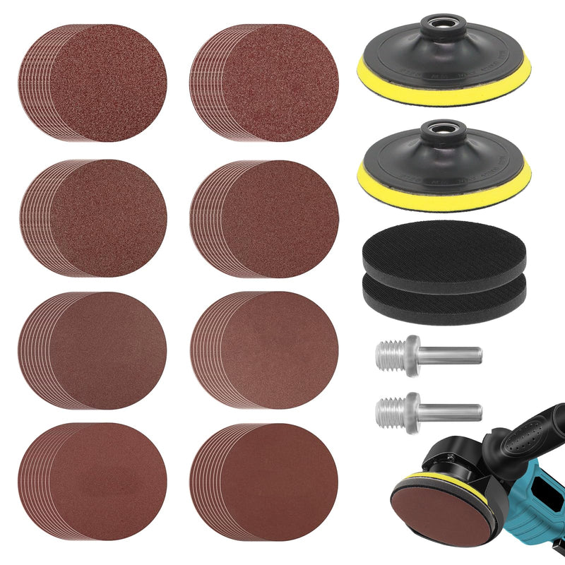 Sanding Discs Set of 80 with 2 M14 Sanding Discs 2 Shaft and 2 Buffer Pads, Sandpaper 125 mm Grit 40/60/80/120/180/240/320/600 for Angle Grinders