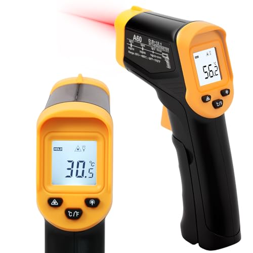 Infrared Thermometer, -50°C to 600°C Lightweight Temperature Meter, Non-Contact Digital Laser Thermometer, Illuminated Screen, Non-Human - for Kitchen/Grill/Cooling/Industry Yellow