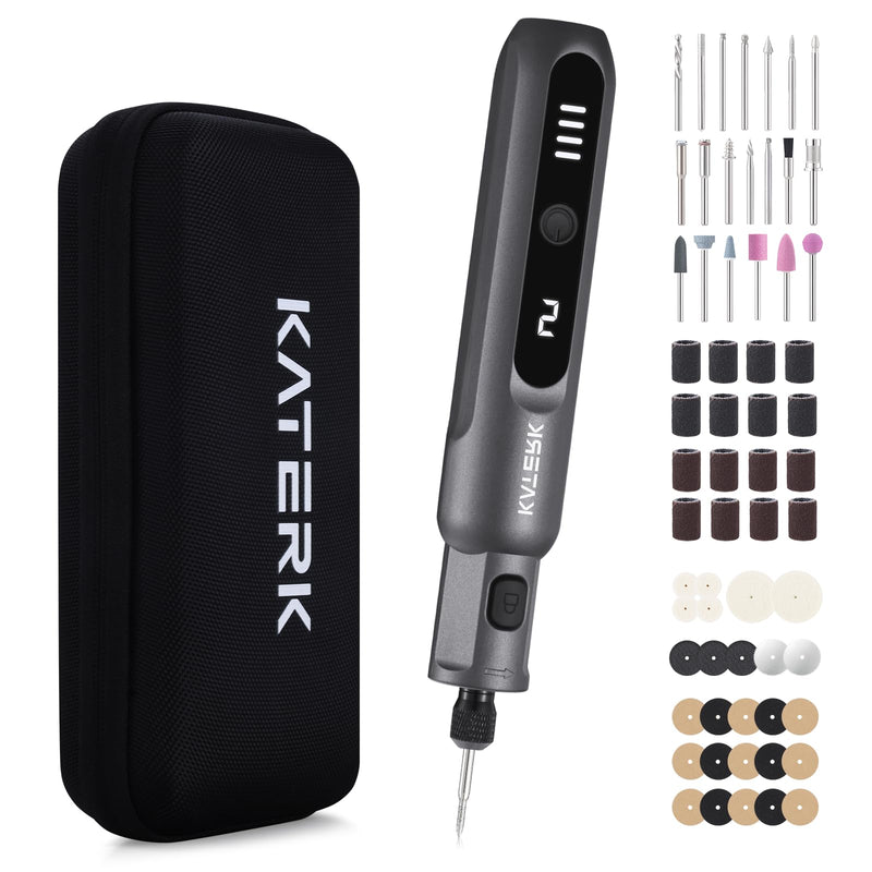 Katerk Mini Cordless Rotary Tool, 5-Speed Rotary Tool Kit, 5000-20000RPM & 70 Accessories, Multi-Purpose 3.7V Power Rotary Tool for Sanding, Engraving, Polishing, Drilling, DIY Crafts, 3D Printing Grey