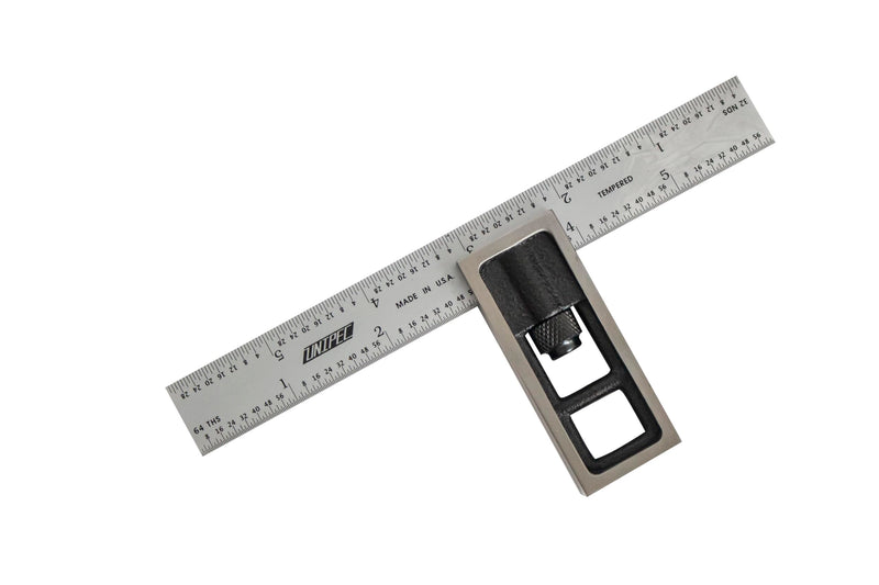 [Australia - AusPower] - Precision Double Square for Metal Working and Fabrication, Carpentry, Woodworking and Machine Setup,4R Blade (8ths, 16ths, 32nds, 64ths), Hardened, Chrome Stainless Steel Blade, Made in US 6 inch 