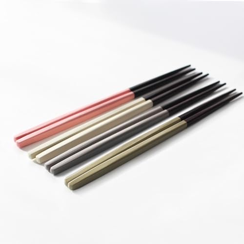 Lacquered Chopsticks 4Piece, Korean Style Wooden Utensils for Sushi and Asian Cuisine (Pink,Ivory,Gray,Khaki) Pink,Ivory,Gray,Khaki