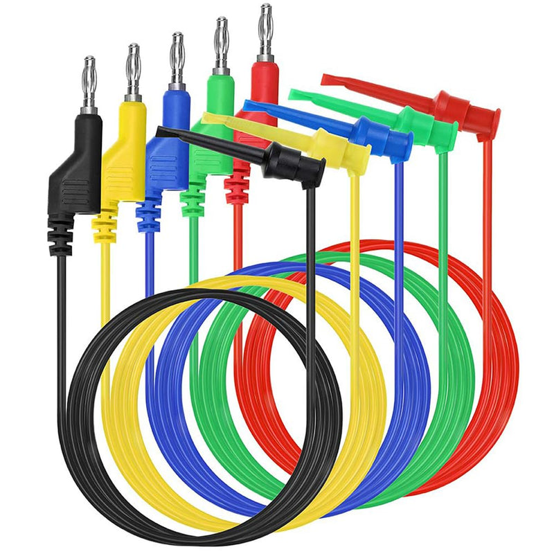 [Australia - AusPower] - 5 Pcs Multimeter Test Lead Set, 4mm Stackable Banana Plug to Test Hook Clips Flexible Testing Cable Wires for Multimeter Electrical Testing 500V 5A 