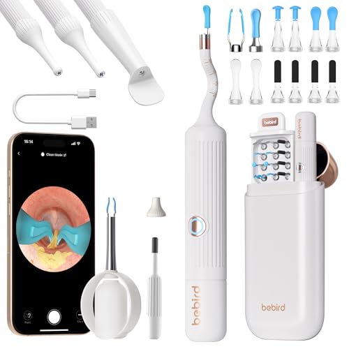 Bebird Pro Earwax Remover Otoscope Earsight Plus, 1920P HD Adjustable Ear Cleaner with Camera, Otoscope with Light, Ear Cleaner with Portable Box for Adults, Children, iOS, Android (White) 2-White